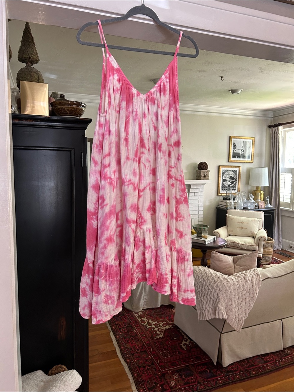 Pink Tie-Dye Spaghetti Strap Sundress